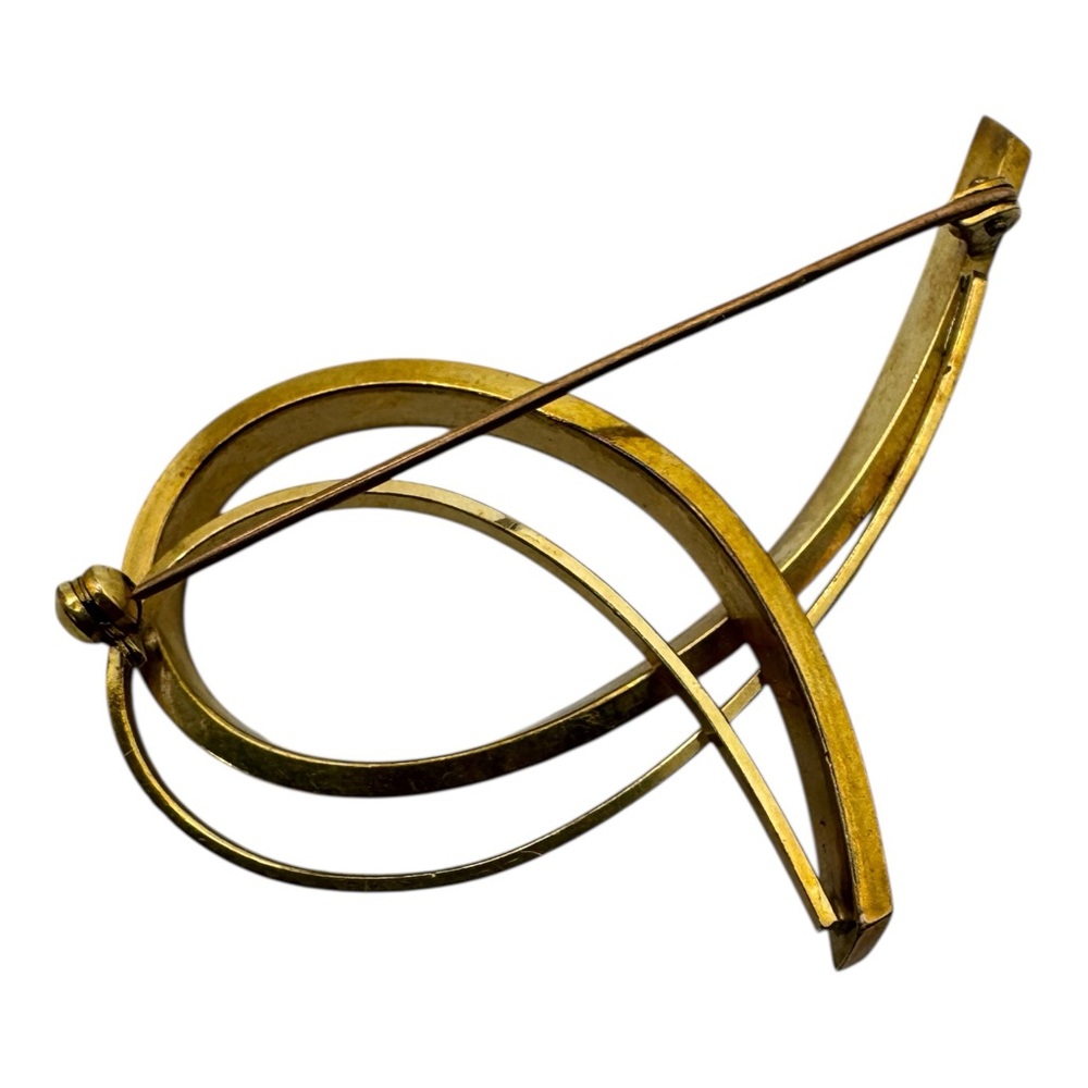 Vintage Gold Tone Abstract Loop Brooch Pin Modernist 2” Minimalist Design - Picture 5 of 6